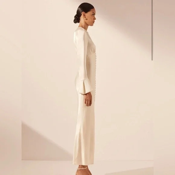 NWT Shona Joy La Lune Frill Cuff Bias Midi Dress in Cream size 8 - Picture 3 of 11